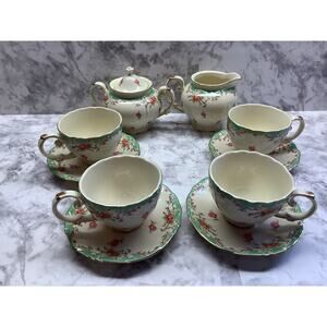 Gracie China by Coastline Imports Vintage Rose Porcelain 11 pc Set Tea Cup